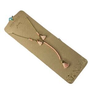 SHIRALEAH New Gold Amalia Peach Pink Beaded Fringe Delicate Necklace NIP Anthro